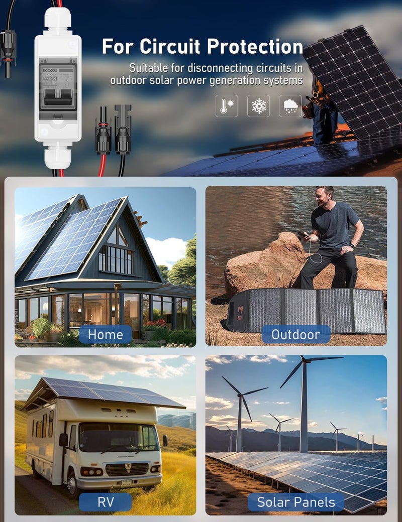 DIHOOL Solar Panel Disconnect Switch, Non Polarized DC Circuit Breaker, 30 Amp, 2 Pole, 12V-400V, AC Disconnect Box Outdoor, Battery Cutoff Isolator - Image 3